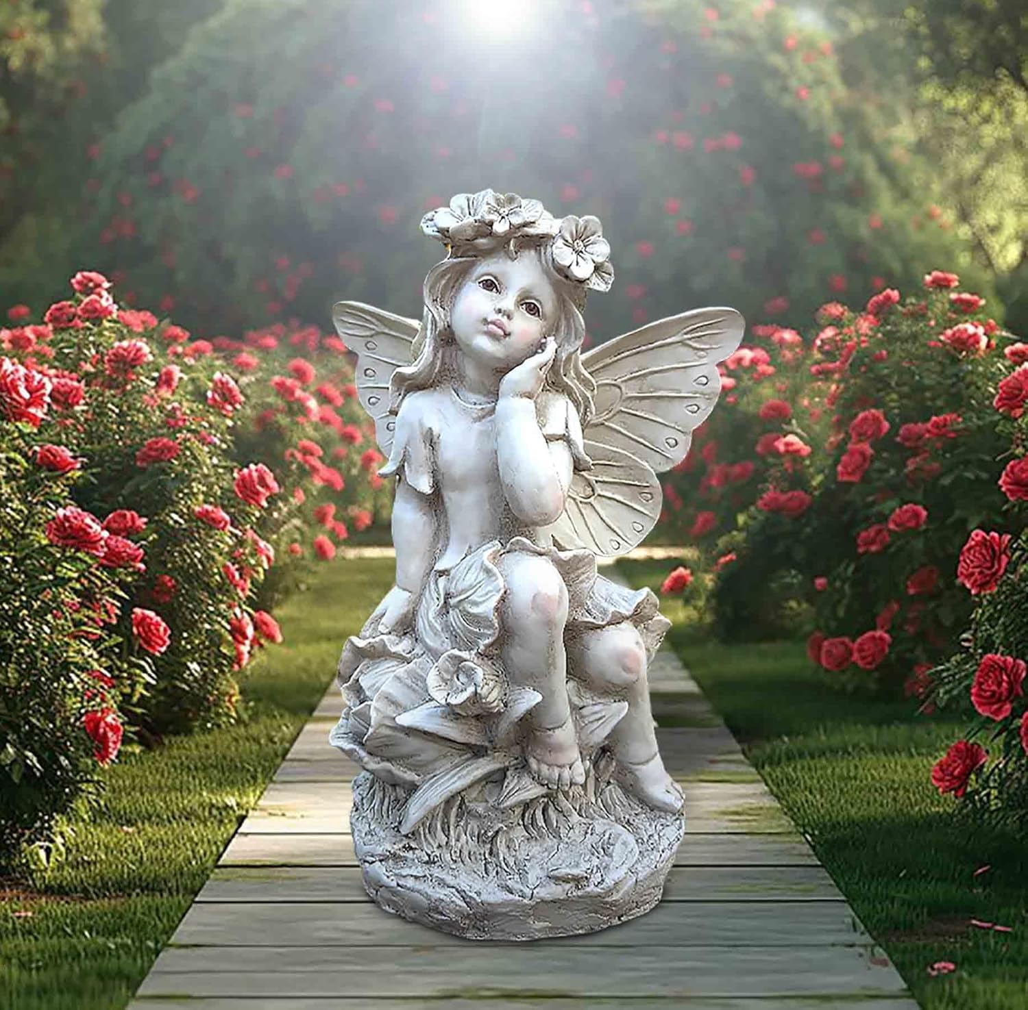 12.8 '' Outdoor Angel Statues for Garden - Fairy Garden Figurines, Lovely Flower Fairy Garden Decor, Ornaments for Patio, Yard, Lawn, Gifts for Mom, Grandma