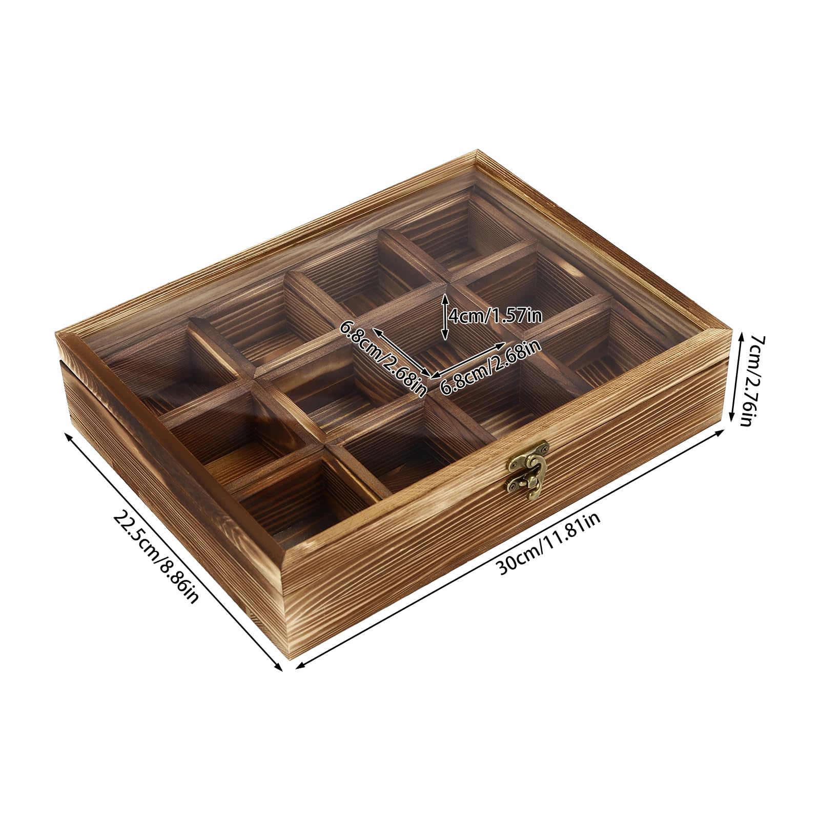 Portaspezie in legno di pino organizzatore con 12 scomparti, coperchio e cucchiaio, porta spezie marrone, 30 x 22,5 x 7 cm, posate da cucina, organizer per ufficio, casa, cucina e bar