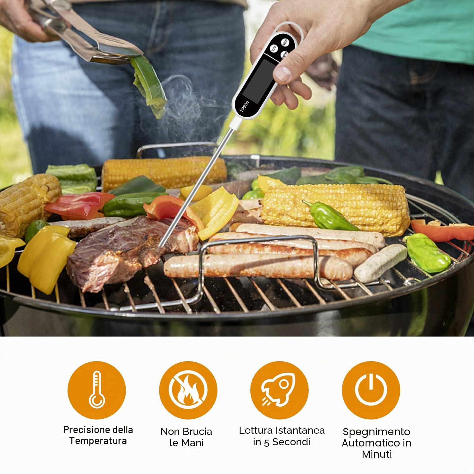 Termometro da Cucina Digitale a Lettura Istantanea con Sonda Lunga e Display LCD, Termometro Alimentare per Barbecue Carne Latte Olio Acqua