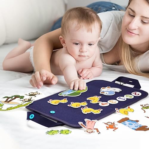 Vista 2 de CHEFAN Felt Board for Toddlers, Felt Pieces Storytelling Flannel Board with 5 Little Ducks, 5 Little Monkeys and 5 Green Speckled Frogs Stories for