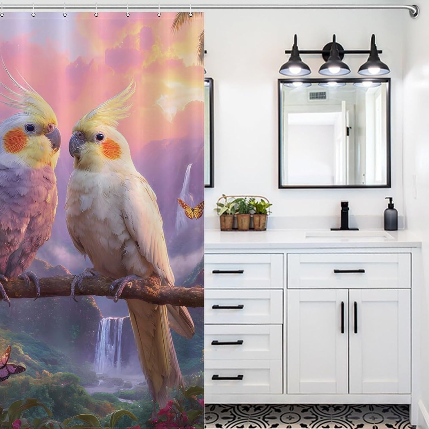 Tropical Cockatoo Parrot Birds Shower Curtain 46.85x70.87Inch（119x180cm） Polyester Bath Curtain Shower Curtains Printed Decorative