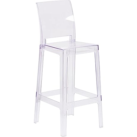 Flash Furniture Ghost Barstool with Square Back - Transparent Crystal