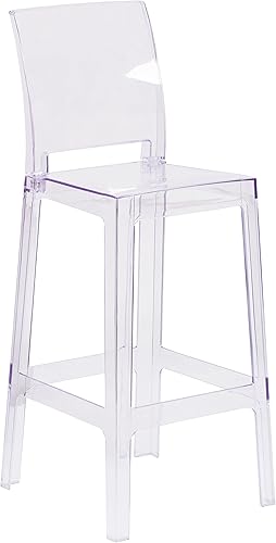 Miniatura 3 de BizChair Taburete de bar fantasma con respaldo cuadrado en cristal transparente