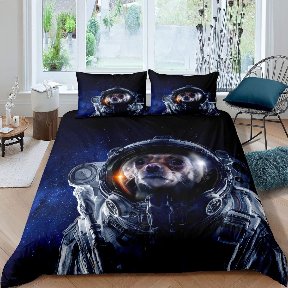 Housse de couette espace chien astronaute pour lit enfant 3D