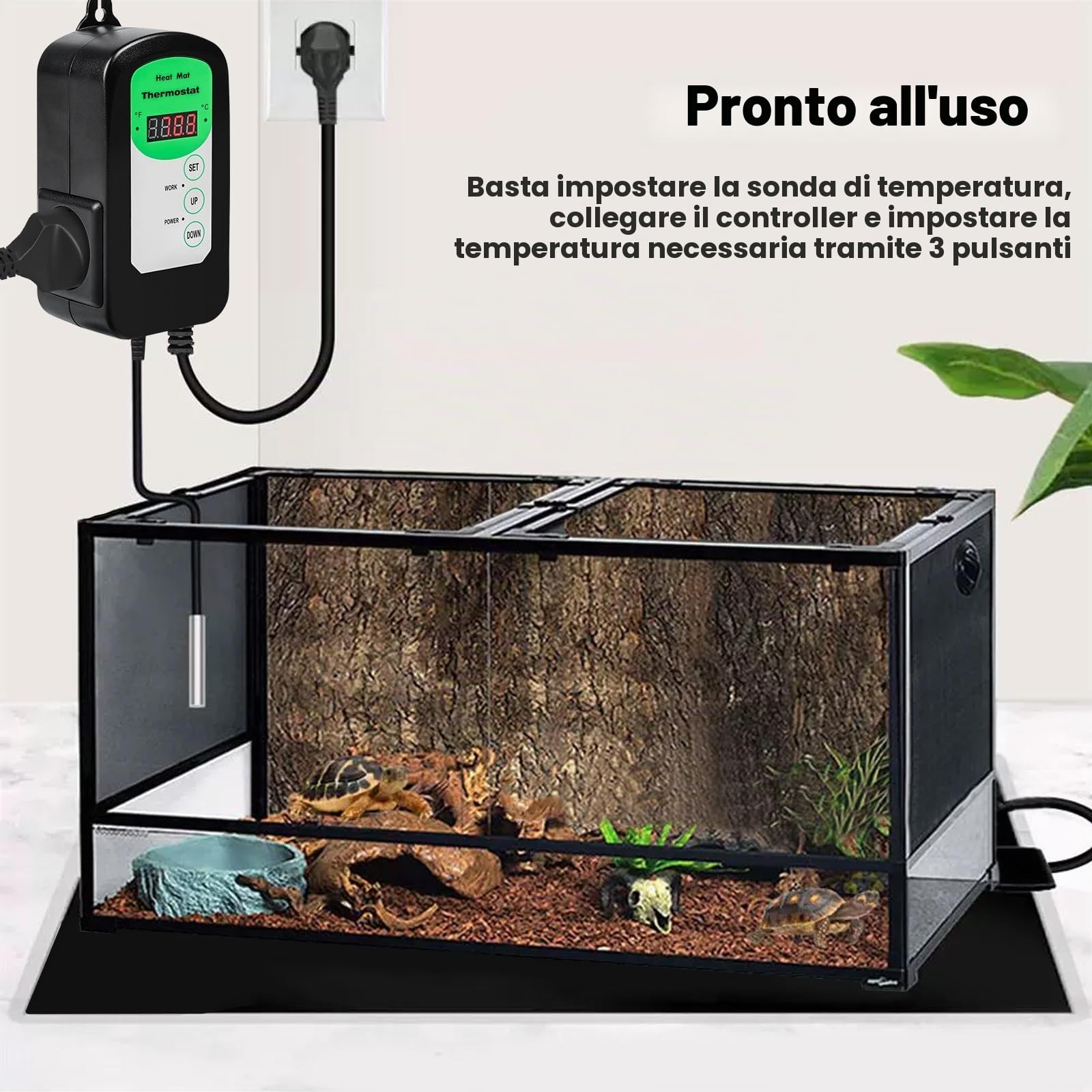 Jadeshay Termostato Per Rettili E Termostato Terrario Digitale Con Sonda Impermeabile 1.8m Controllo Temperatura 5-42℃ Presa EU 230V 1000W Per Semenzai Serre Tartarughe E Allevamento Rettili