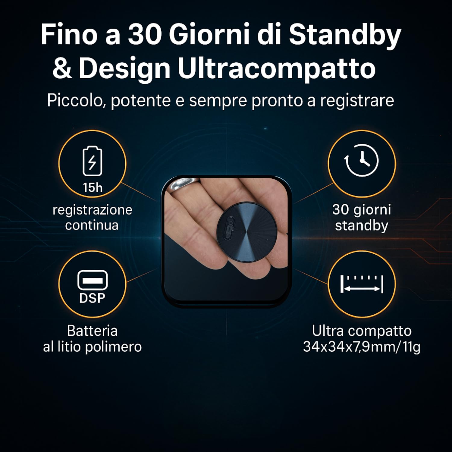 REGISTRATORE VOCALE CON MICROFONO MEMS 4GB per Riunioni, Lezioni, Memo Vocali, Professionale, Processore di Riduzione del Rumore e attivazione vocale (ALIEN A52)