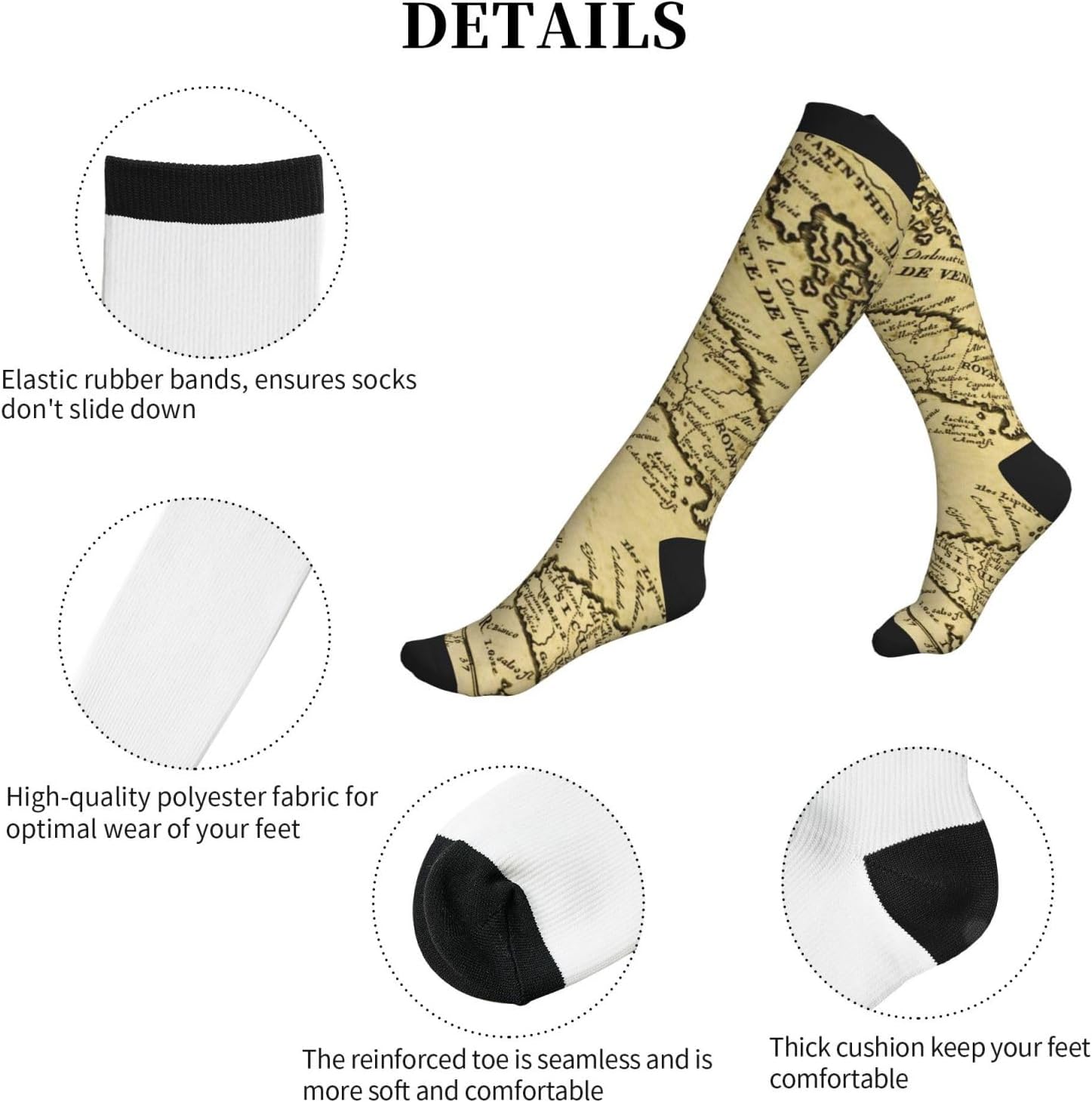 Old Map Of Italy Tight Fitting Women'S Men'S Knee High Running Socks