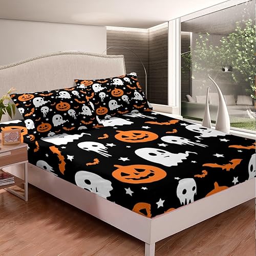 Vista 181 de Juego de sábanas bajeras con bonito diseño de gato negro para niños y niñas, diseño de dibujos animados de Halloween, gato, animales, sábanas