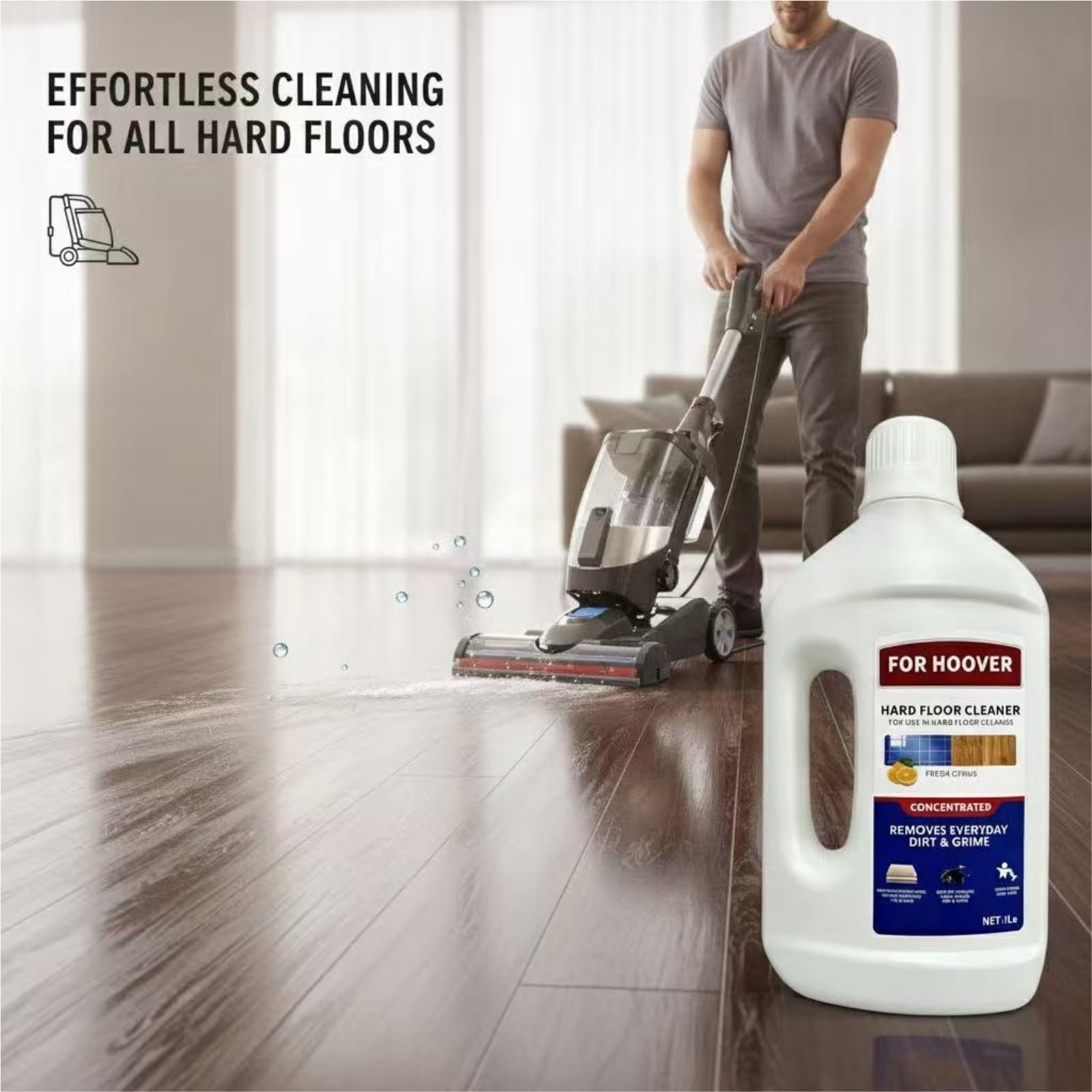 Limpiador For Pisos Duros De 1 Litro, Compatible Con HOOVER La Fregona Aspiradora En Seco Y Húmedo, Solución De Limpieza Eficaz For Eliminar La Suciedad Y El Polvo Cotidianos, Líquido Limpiador(2pcs)