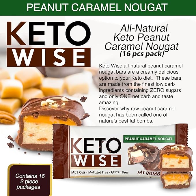 Keto Wise Fat Bombs Peanut Caramel Nougat Pack de 16 miniatura 3