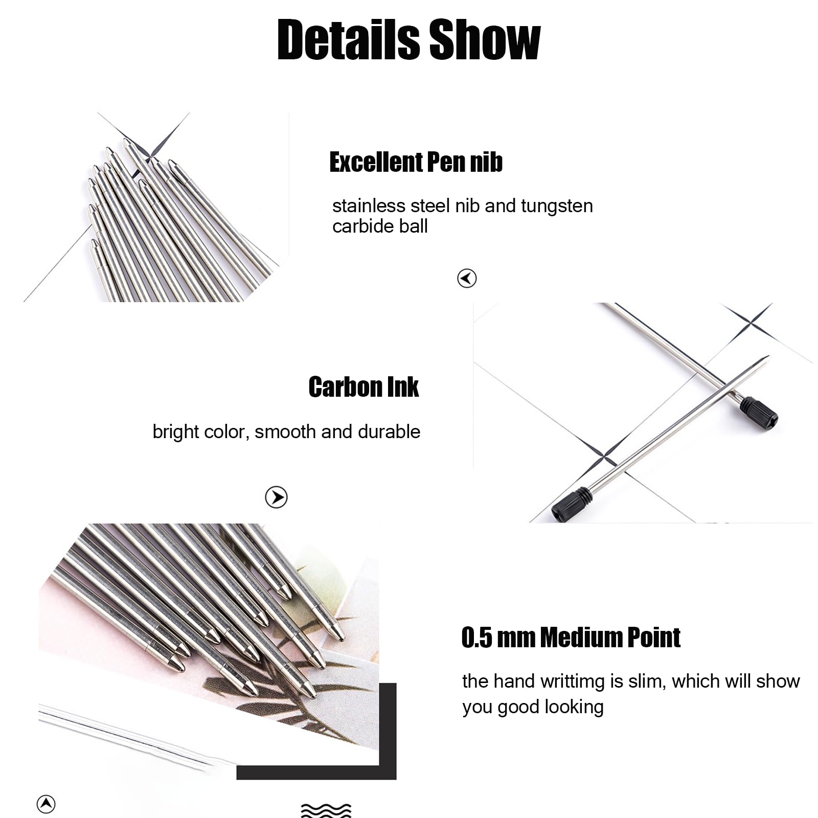 10PCS Metal Ballpoint Pen Refills, Pen Refills Black Ballpoint with 0.5mm Medium Tip, Length 7cm - Image 4