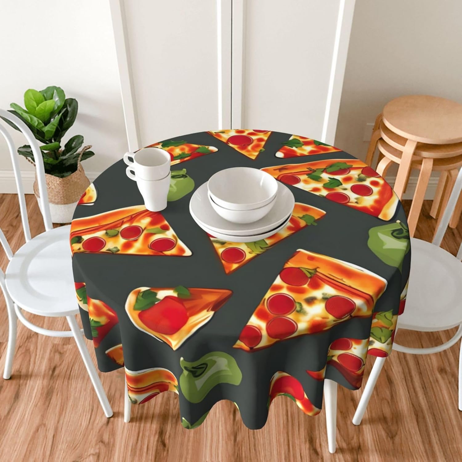 Pizza Pattern Print Wrinkle Free Dining Table Cover for Birthday Party Farmhouse Tablecloths Up to 60 x 60 Inches