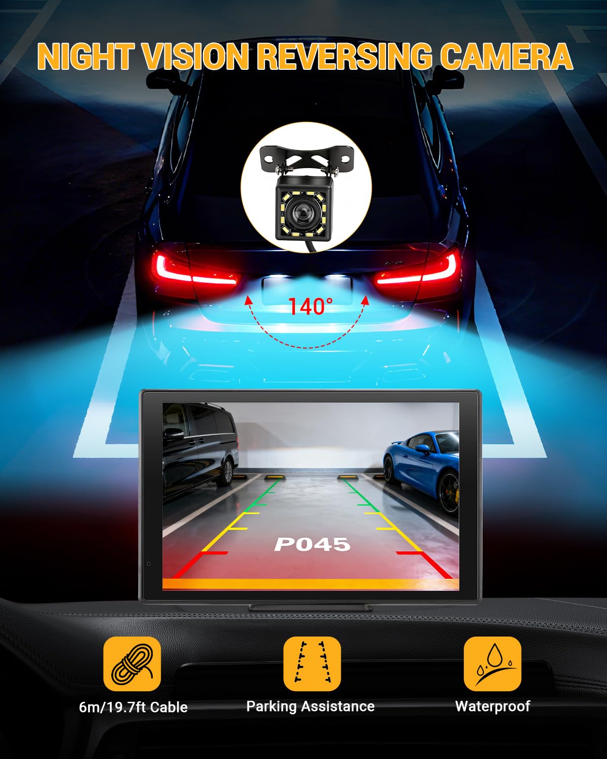 8 Pulgadas Pantalla Carplay Coche Tactil Pantalla para Coche con Camara Trasera Pantalla Android Auto Portatil Inalámbrico con Mirror Link Navegación GPS Control por Voz Entrada AUX FM