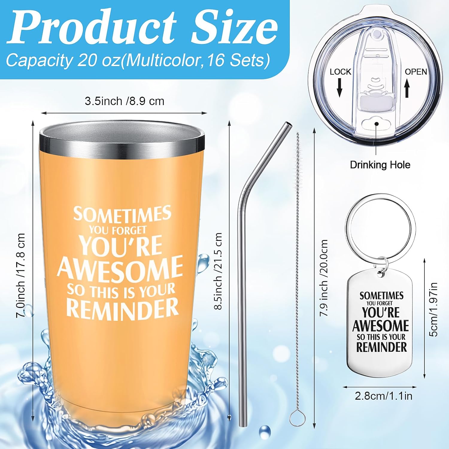 Sieral Employee Thank You Supplies Bulk 20 oz Inspirational Tumbler with Keychain Coworker Appreciation Gifts for Women Men Teacher Staff Team Birthday(Mixed Colors,32 Pieces)