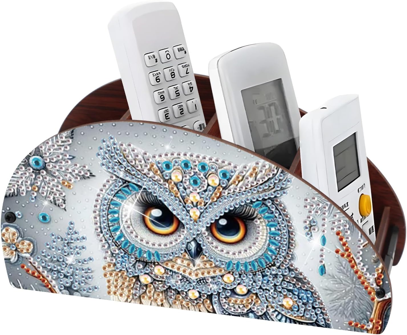 Diamond Painting Storage Box, DIY 5D Owl Design Multi-Compartment Wooden Tabletop Organizer, Diamond Art Storage Holder for Pens Makeup Brushes Remotes Office Supplies Desktop Decoration