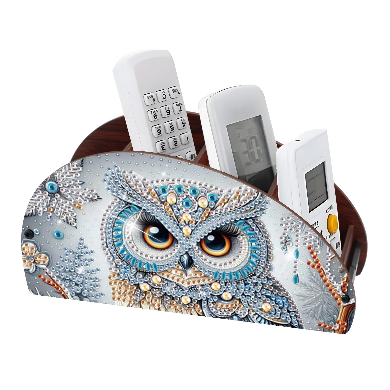 Diamond Painting Storage Box, DIY 5D Owl Design Multi-Compartment Wooden Tabletop Organizer, Diamond Art Storage Holder for Pens Makeup Brushes Remotes Office Supplies Desktop Decoration