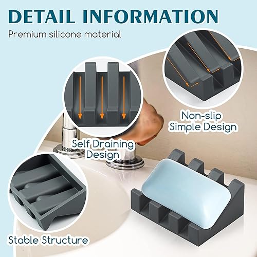 Miniatura 56 de Jabonera de silicona para barra de jabón para ducha, baño, bandeja de secado de cascada autodrenante, mantiene las barras de jabón limpias en seco