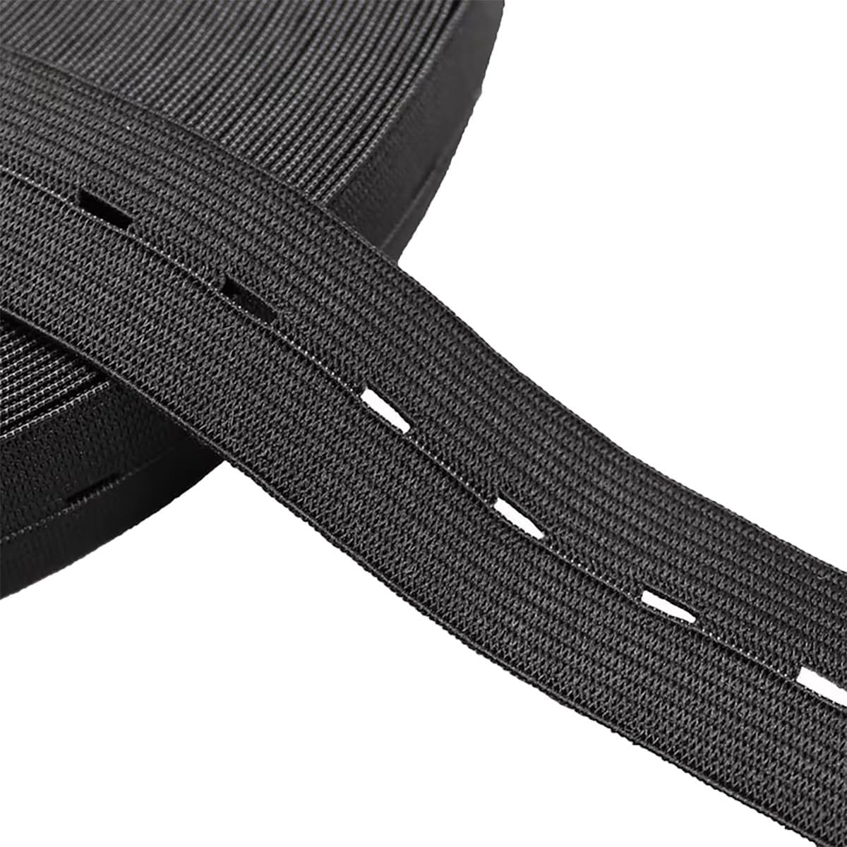 Black Elastic Sewing Bands with Buttonhole, 10m/32.8ft Elastic String Strap Cord for Pant, Waist, DIY Craft