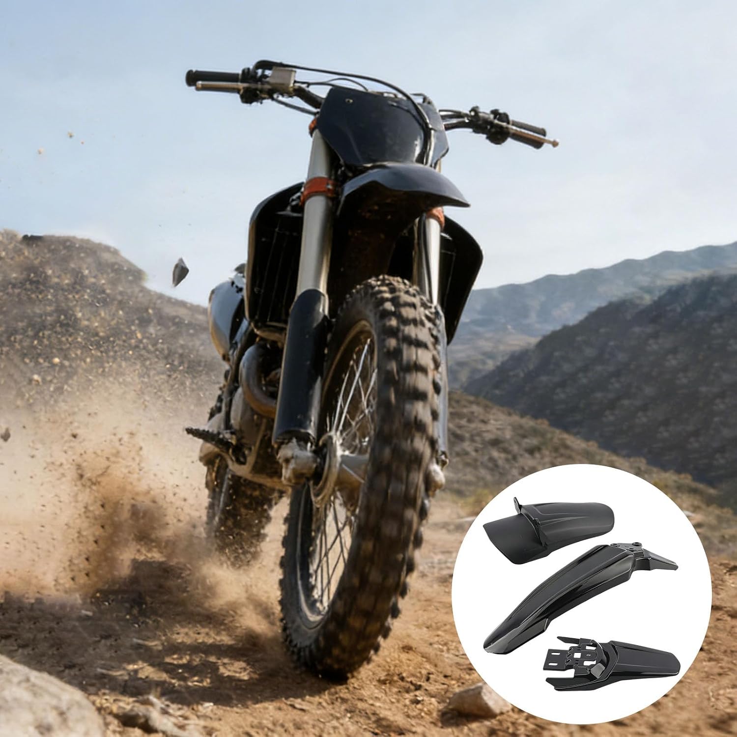 Front & Rear Fender Compatible with Surron Light Bee Accessories, Electric Dirt Bike - Upgraded Black Mud Guards (Mudguard) for Off-Road Motorcycle (Black)