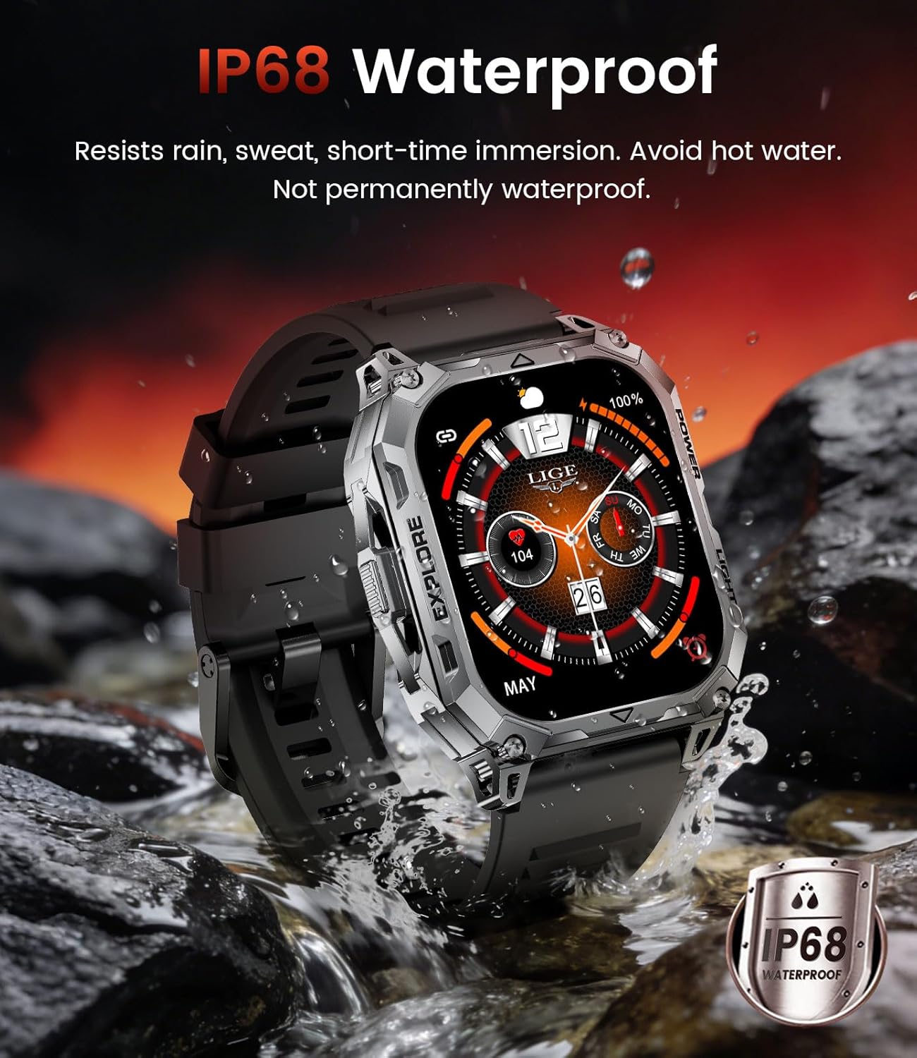 Smart Watches for Men(Answer/Dial Call), 2,01'' Super Large Military Smartwatch with 900mAh High-Capacity Battery/Led Flashlight/Heart Rate/Sleep Monitor, IP68 Waterproof Fitness Watch for Android iOS