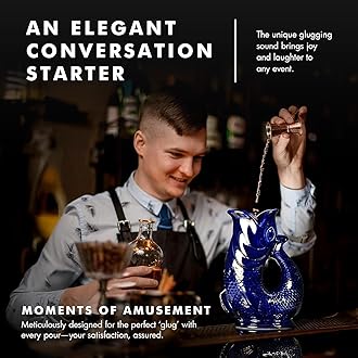 The Bubble Jug Fish Shaped Glouglou Decanter, Dark Cobalt Blue Jug Vase, Extra Large 1.5 Litre, Ceramic Home Decoration for Cocktails, Water and Gin