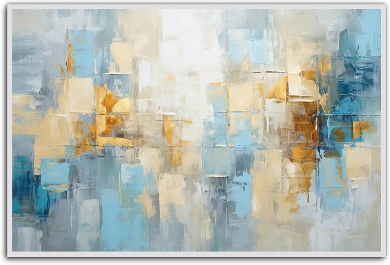 Quadro Abstrato Quadrados para Sala com Moldura 60x90cm