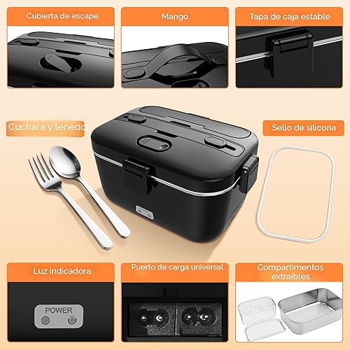 Miniatura 6 de Lonchera Eléctrica Portátil Calentadora de Alimentos 100W 1.8L Calentador de Alimentos Portátil para Adultos 12V/24V/110-230V para Trabajo/Coche,