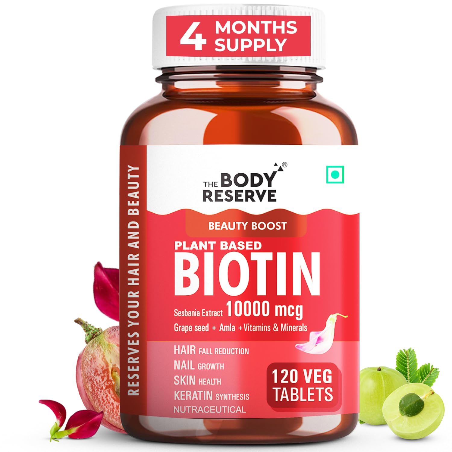 The Body Reserve Plant Based Biotin Tablets -120 Veg Tablets, Biotin from Sesbania with Amla, Grapeseed & Hair Multivitamins, Biotin helps Hair Growth, Strong Hair, Glowing Skin & Nails, For Men Women The Body Reserve Plant Based Biotin Tablets -120 Veg Tablets, Biotin from Sesbania with Amla, Grapeseed & Hair Multivitamins, Biotin helps Hair Growth, Strong Hair, Glowing Skin & Nails, For Men Women