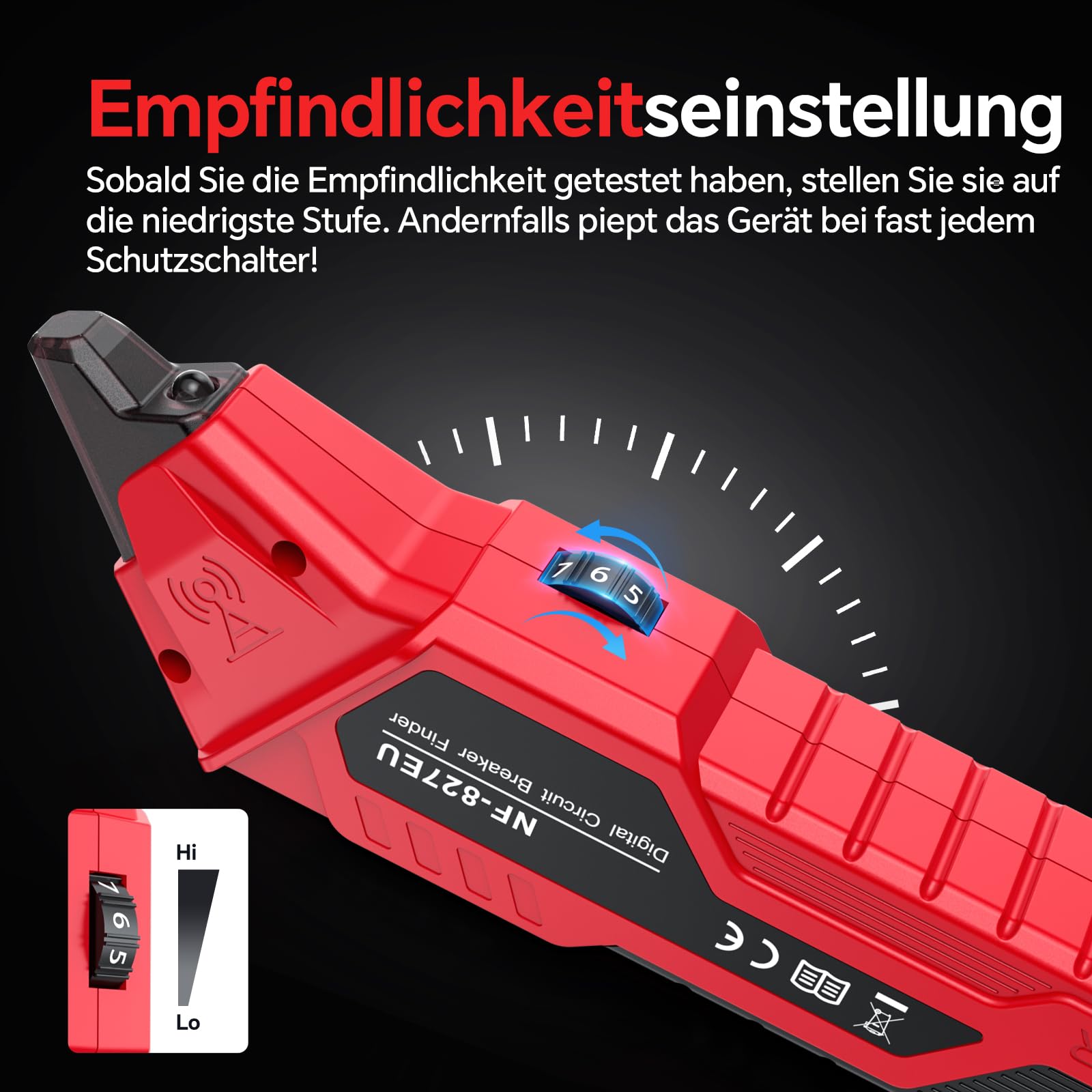 NOYAFA NF-827EU - Rilevatore di sicurezza, dispositivo di ricerca del circuito, tester di tensione senza contatto (con tester per presa da 230 V Schuko), tester di fase NCV, rapida identificazione