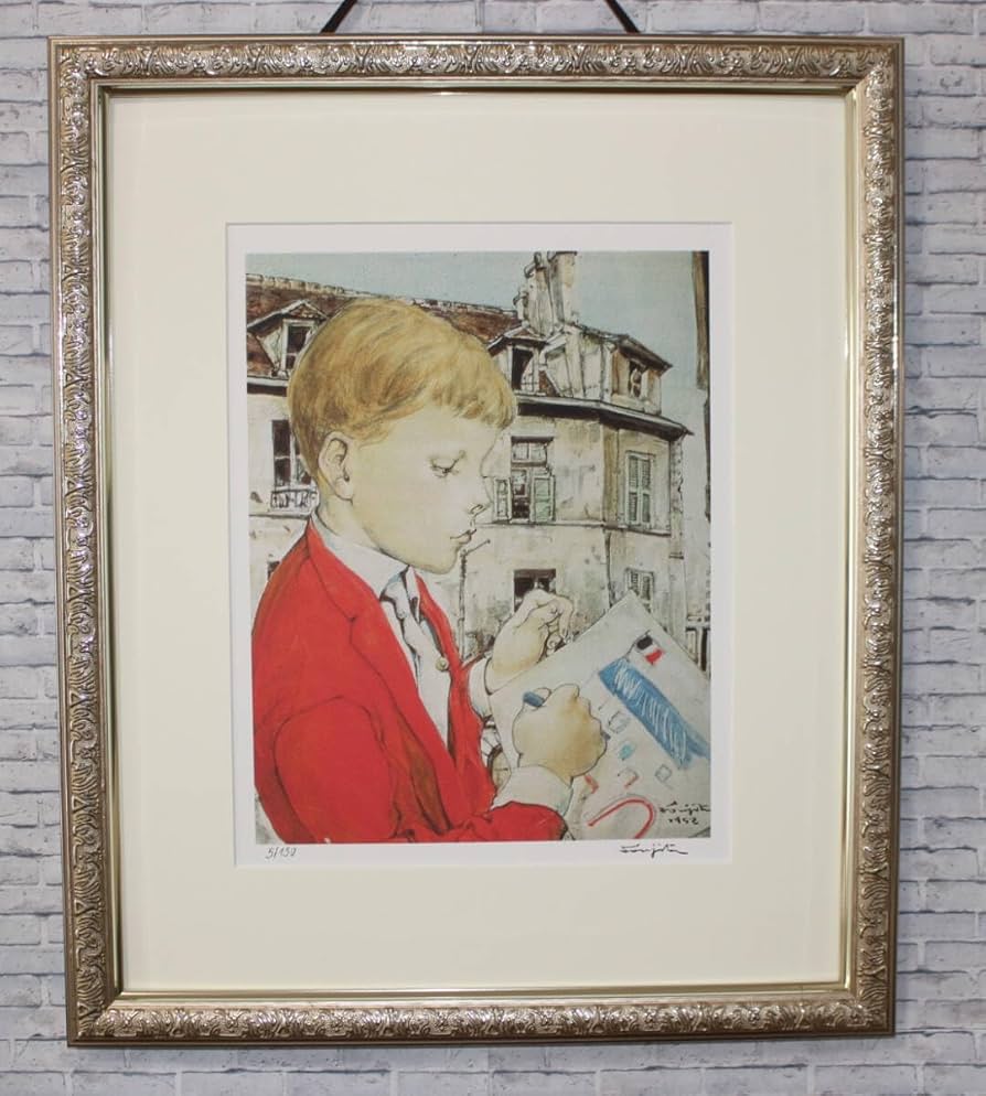 藤田嗣治 エスタンプリトグラフ 鳥を持つ少女 150部限定 藤田嗣治