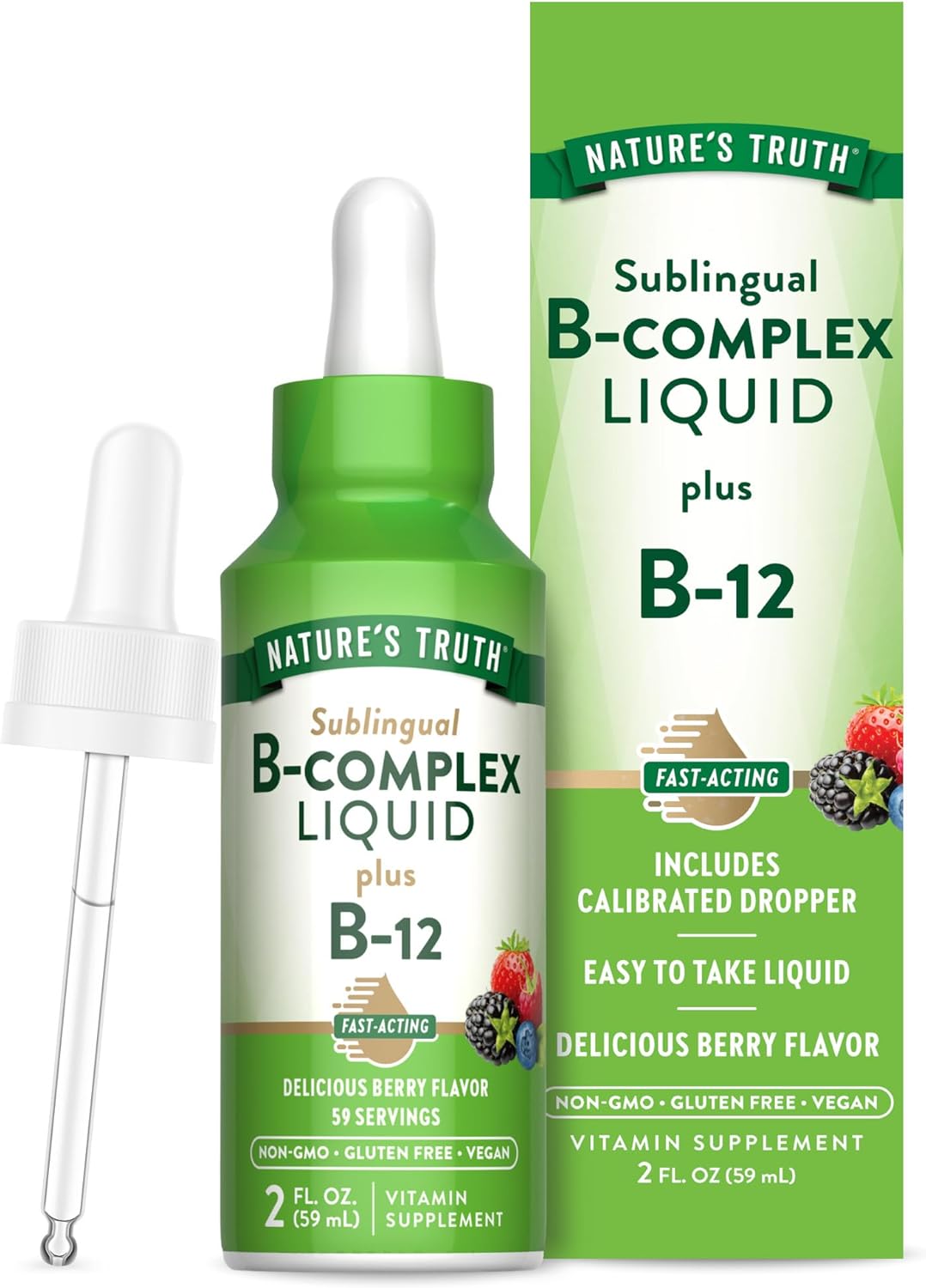 Nature’s Truth Sublingual B Complex | with B12 | 2 Fluid Ounces | Berry Flavor | Vegan, Non-GMO & Gluten Free Supplement
