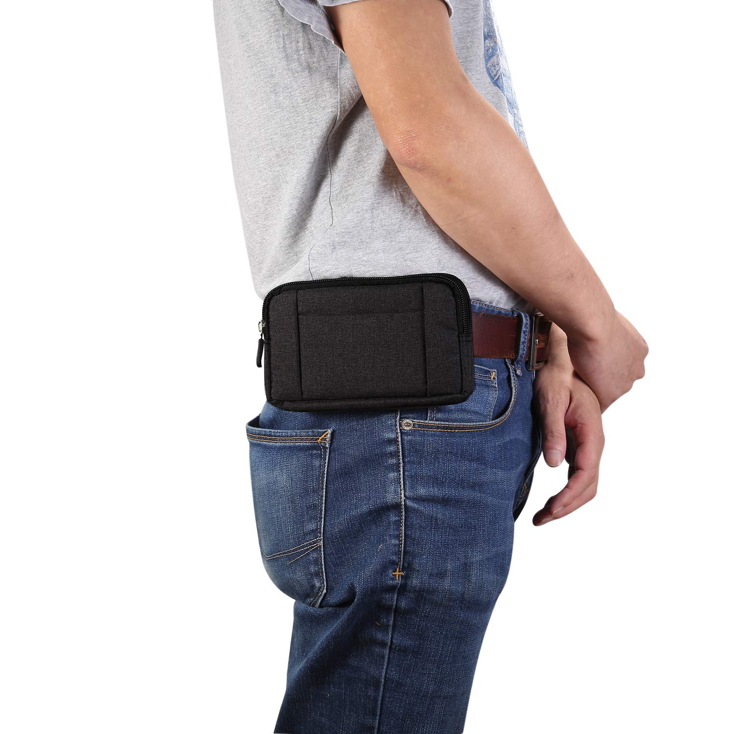 Men Cell Phone Purse Belt Clip Pouch Black - Image 2