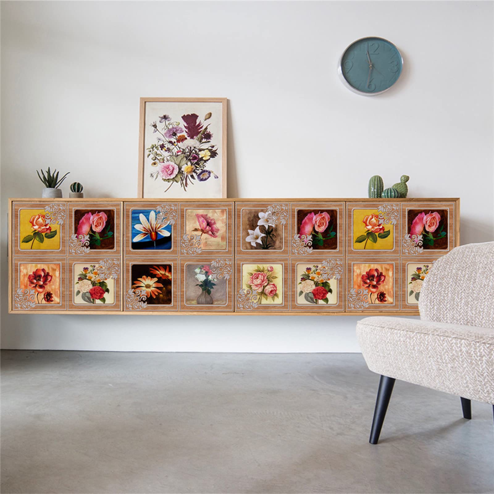 Naklejki na płytki Vintage Brown Flower do nakładania na płytki, łazienka, kuchnia, ściany, podłoga, PVC, wodoodporne, 20 x 20 x 10 sztuk