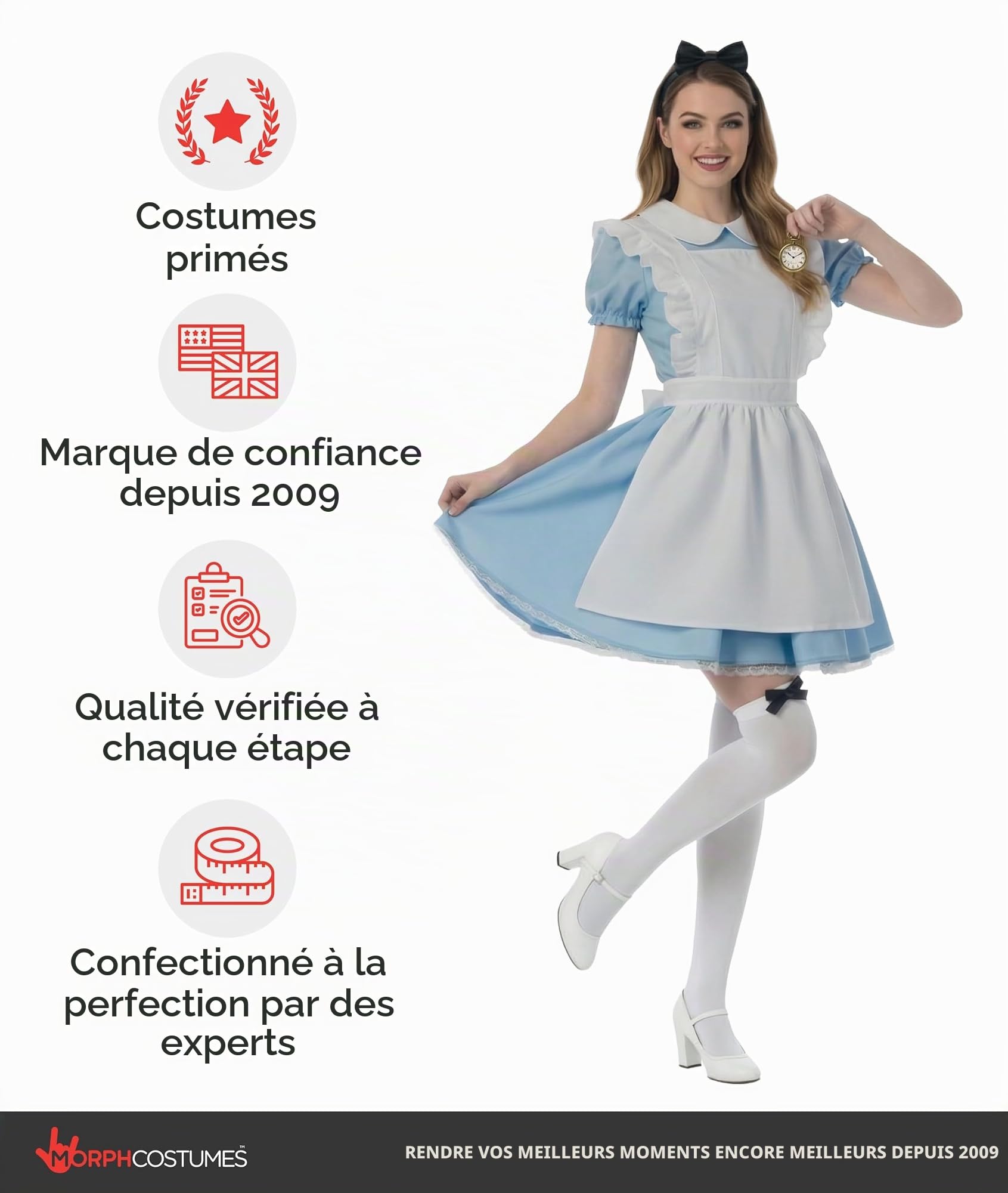 Fun Shack Alice au Pays des Merveilles Femme, Costume Conte Halloween | Robe Bleue, Tablier, Chaussettes & Serre-Tête, Look Conte de Fées, Parfait pour Halloween, Idéal pour se Déguiser