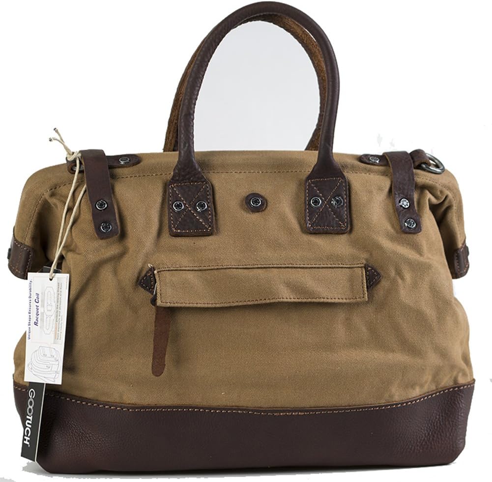 GOOTUCH Oversized Canvas Leather Travel Bag Handbag Shoulder Weekend Bag Soft Cotton Canvas (Small Size, Khaki)