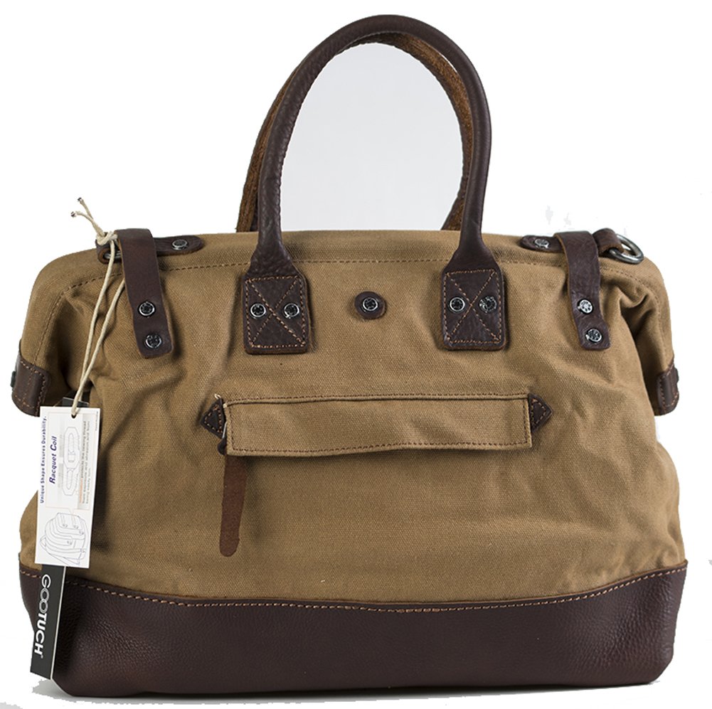 GOOTUCH Oversized Canvas Leather Travel Bag Handbag Shoulder Weekend Bag Soft Cotton Canvas (Small Size, Khaki)