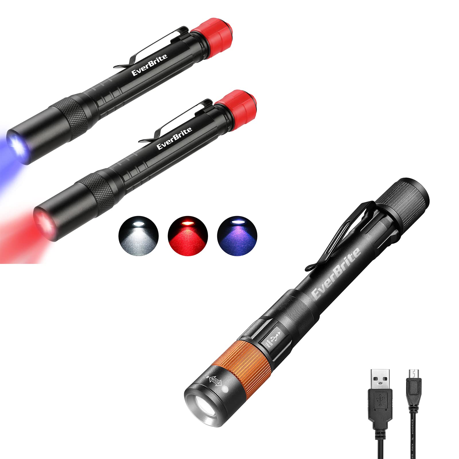 Photo 1 of EverBrite Rechargeable Pen Light, 4 Lighting Modes, Zoomable + Red/UV/White Lights