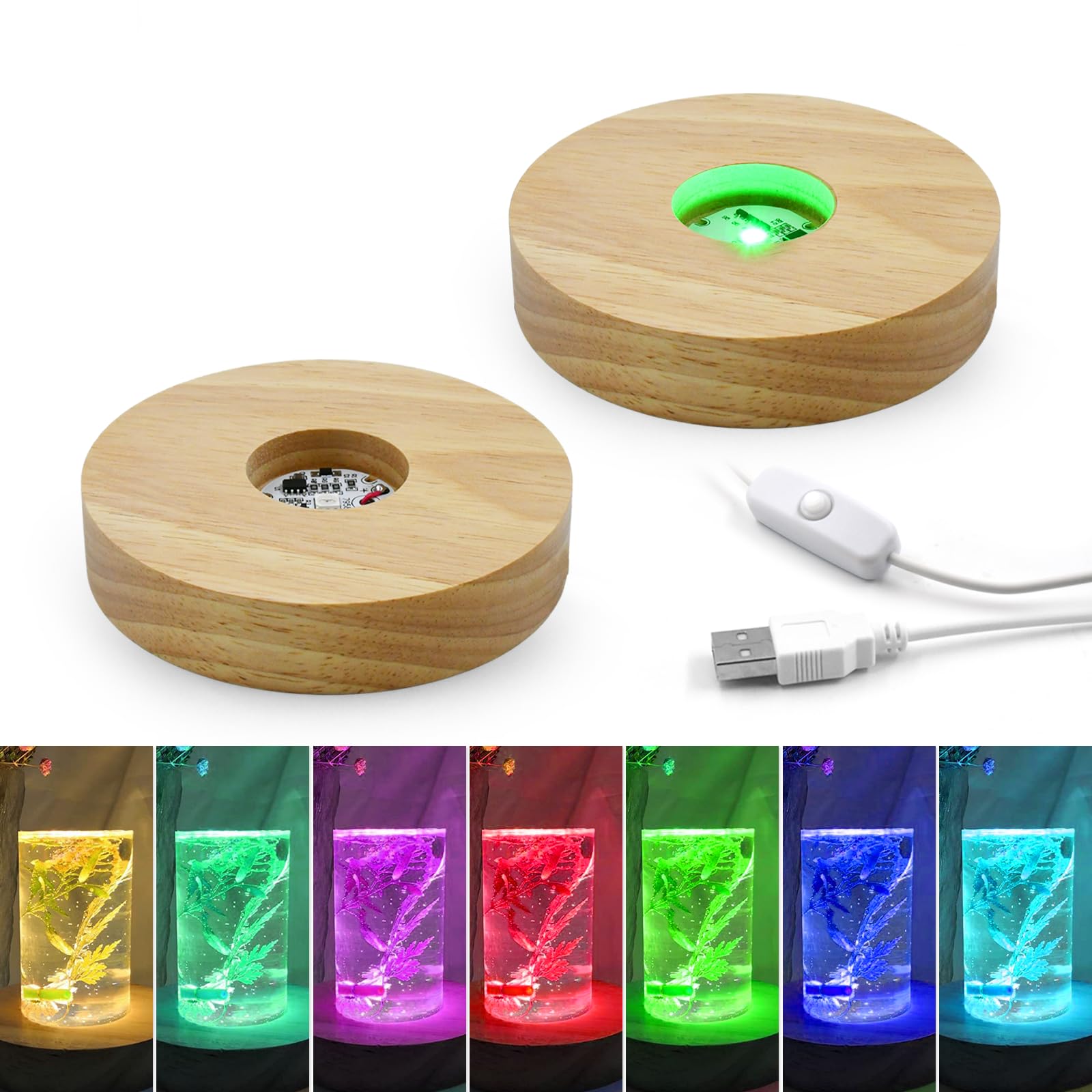 Base LED In Legno Per Esposizione Cristalli - 3 Modalità Luce Regolabile - Piedistallo Per Vetro, Resina E Arte - Foto 12