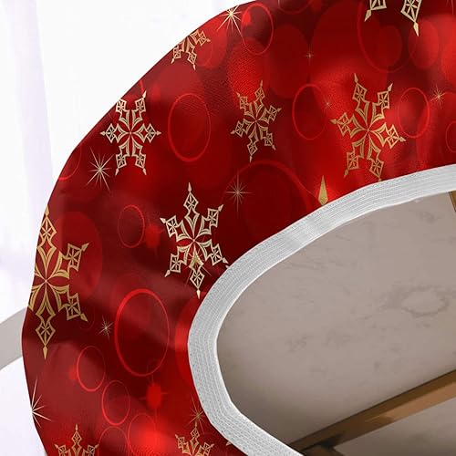 Miniatura 3 de RenteriaDecor Manteles ovalados de Navidad rojos, mantel ajustable elástico con estampado de copo de nieve dorado, fundas oblongas resistentes al