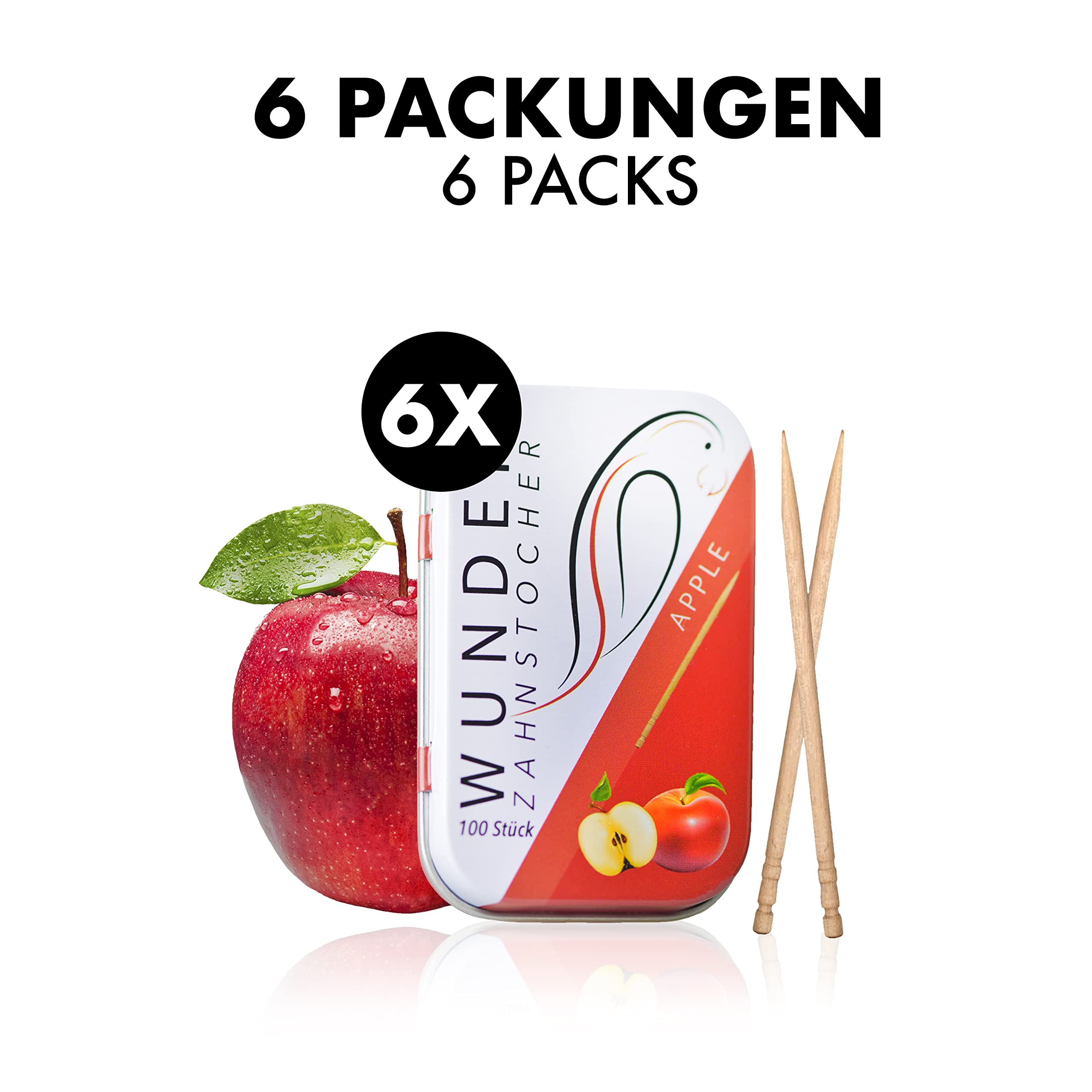 Wunder Palillo Display (pack de 6) - Palillos con sabor - Aliento fresco - Higiene bucal - Palillos sabrosos (manzana)