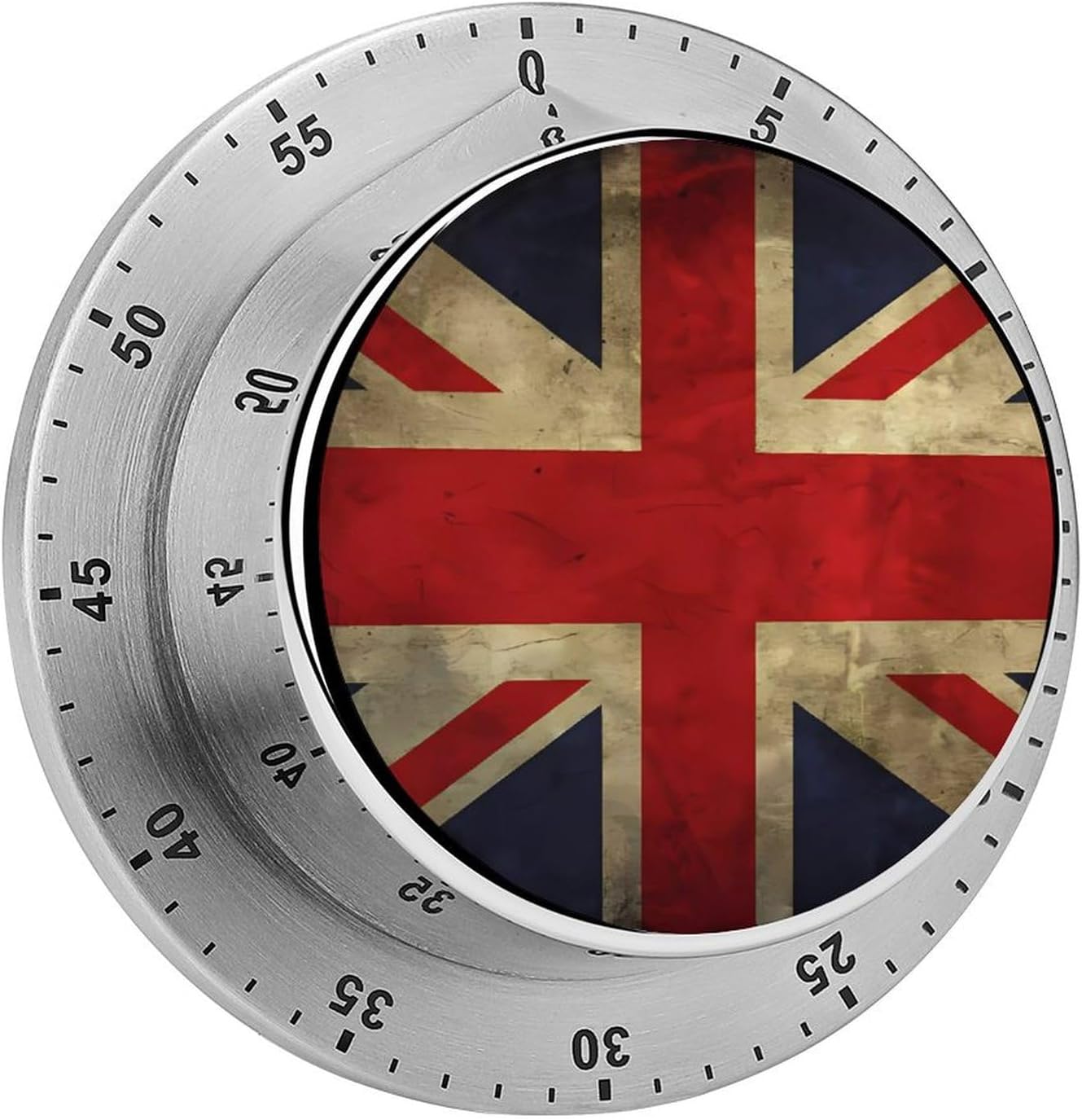 British Flag Timer Stainless Steel Kitchen Timers Waterproof & Rust-Proof 60 Minute Mechanical Timer with Loud Alarm for Cooking, Baking, Fitness