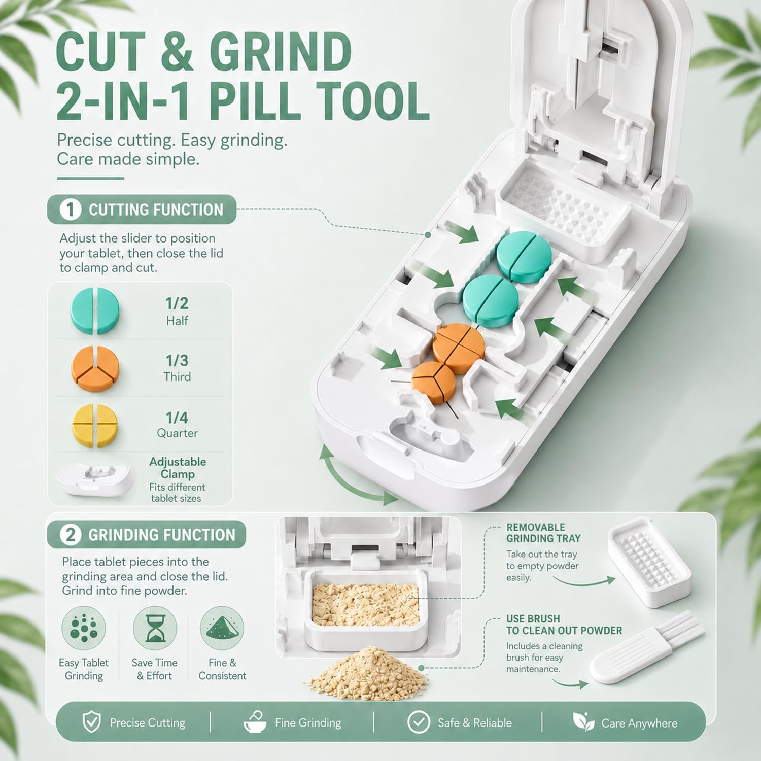 Tablettenteiler(mit Pinsel) Pill Cutter丨Pillenschneider ，Tabletten Teiler für Große und Kleine Tabletten,Medikamententeiler mit Aufbewahrungsfach,für Reise & Haustier