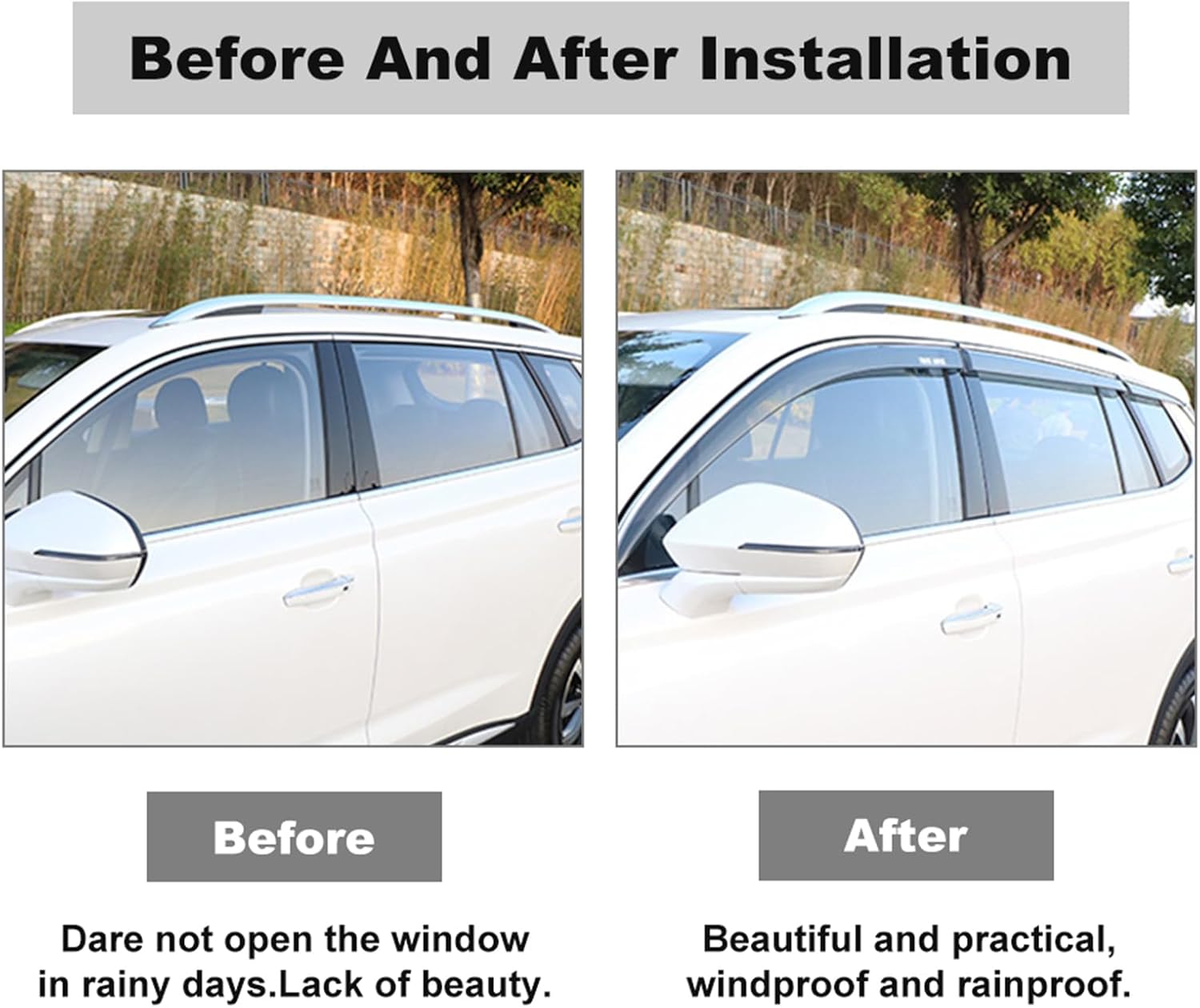 SCITOO Mount Window Visor Deflector Rain Guard 4Pcs Set Fit for 2002-2006 for Cadillac for Escalade Window Wind Deflectors Vent Shades 94304 Outside Mount Ventvisor