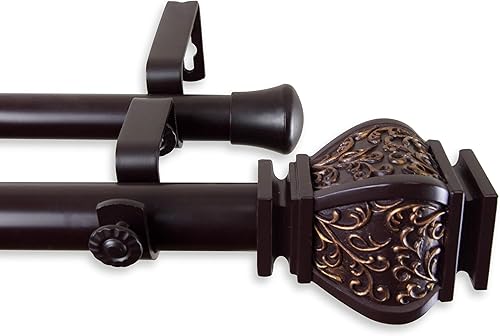 Miniatura 4 de Rod Desyne Barra de cortina doble Jypsiere de 1 pulgada, 28-48 pulgadas, caoba