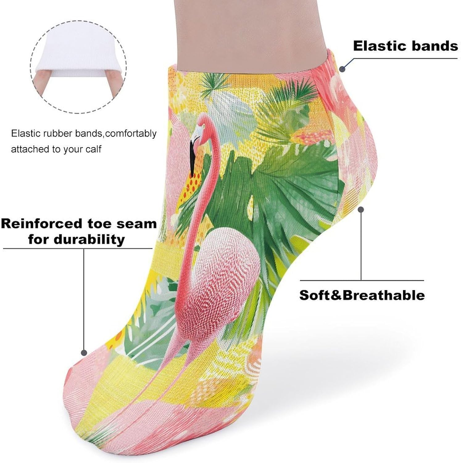 Flamingo Tropical Flowers 5 Pairs Low Cut Ankle Socks Casual Liner Sock No Show Invisible Socks for Men Women