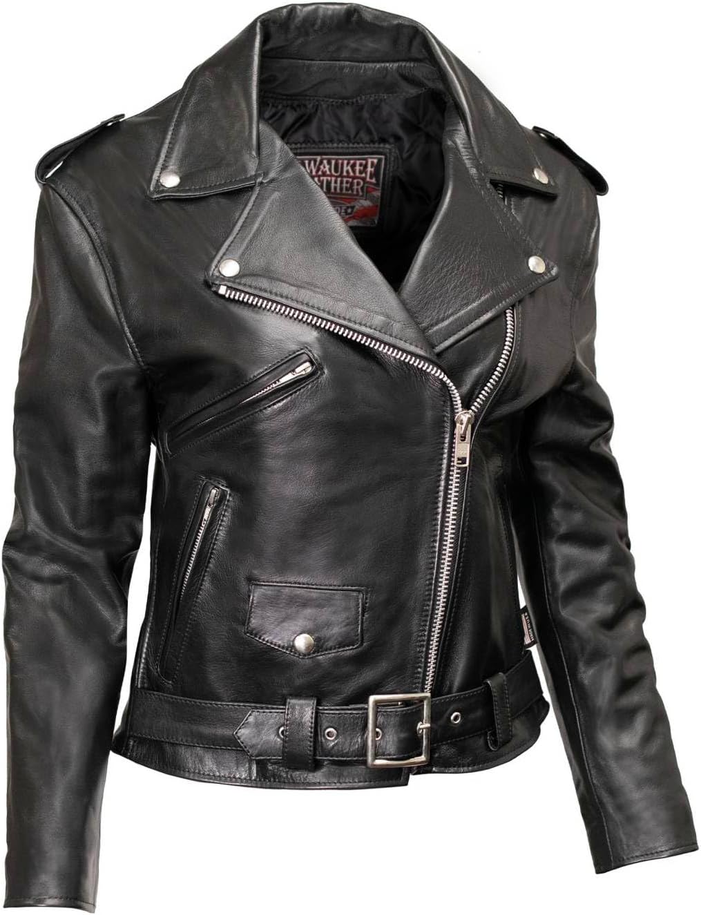 Milwaukee Leather USA MADE MLJKL5004 Women's Black The Flaunt Premium Classic Motorcycle Style Leather Jacket