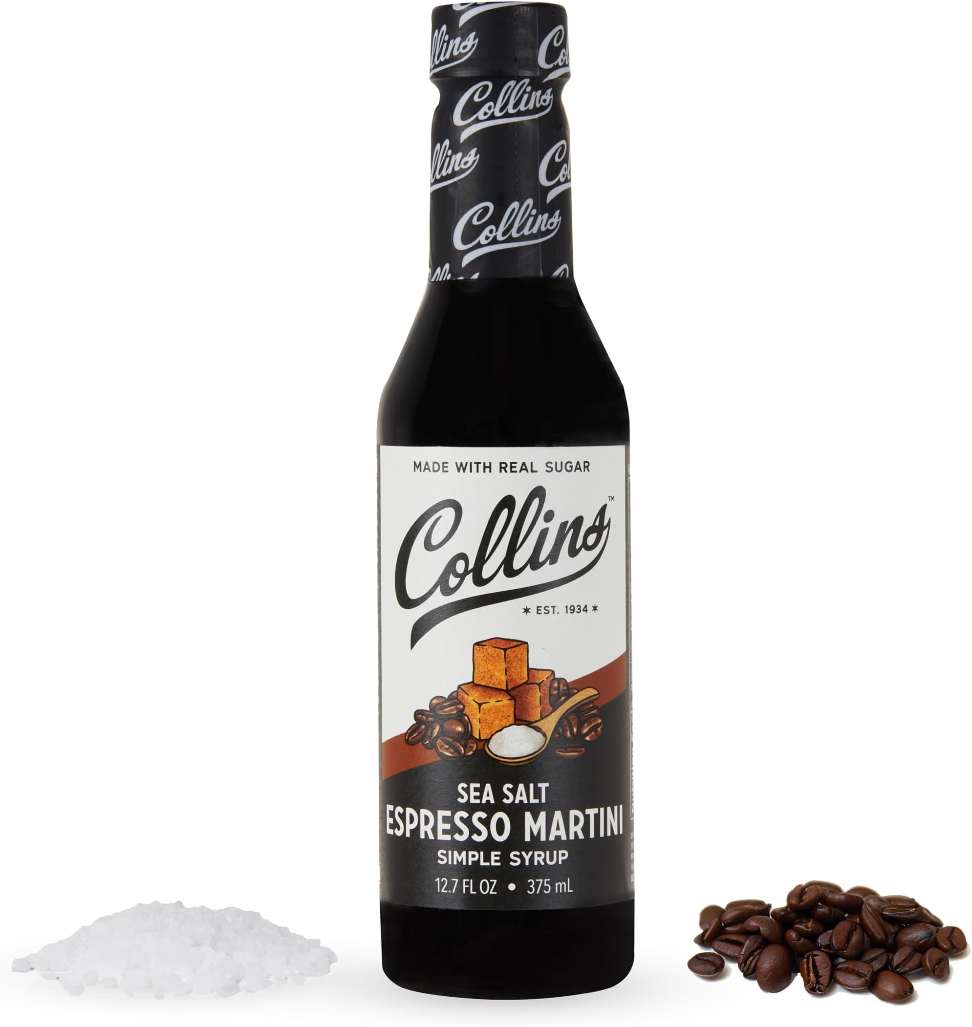 Collins Sea Salt Espresso Martini Syrup - Martini Mix Espresso Syrups for Cocktails Sea Salt Espresso Martini Gift - Cocktail Syrup 12.7oz Set of 1