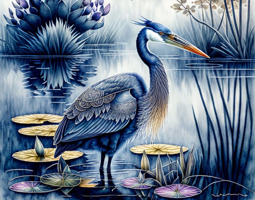 Poster sur toile héron pour habiller un mur vide sans cadre encombrant de 58 x 90 cm