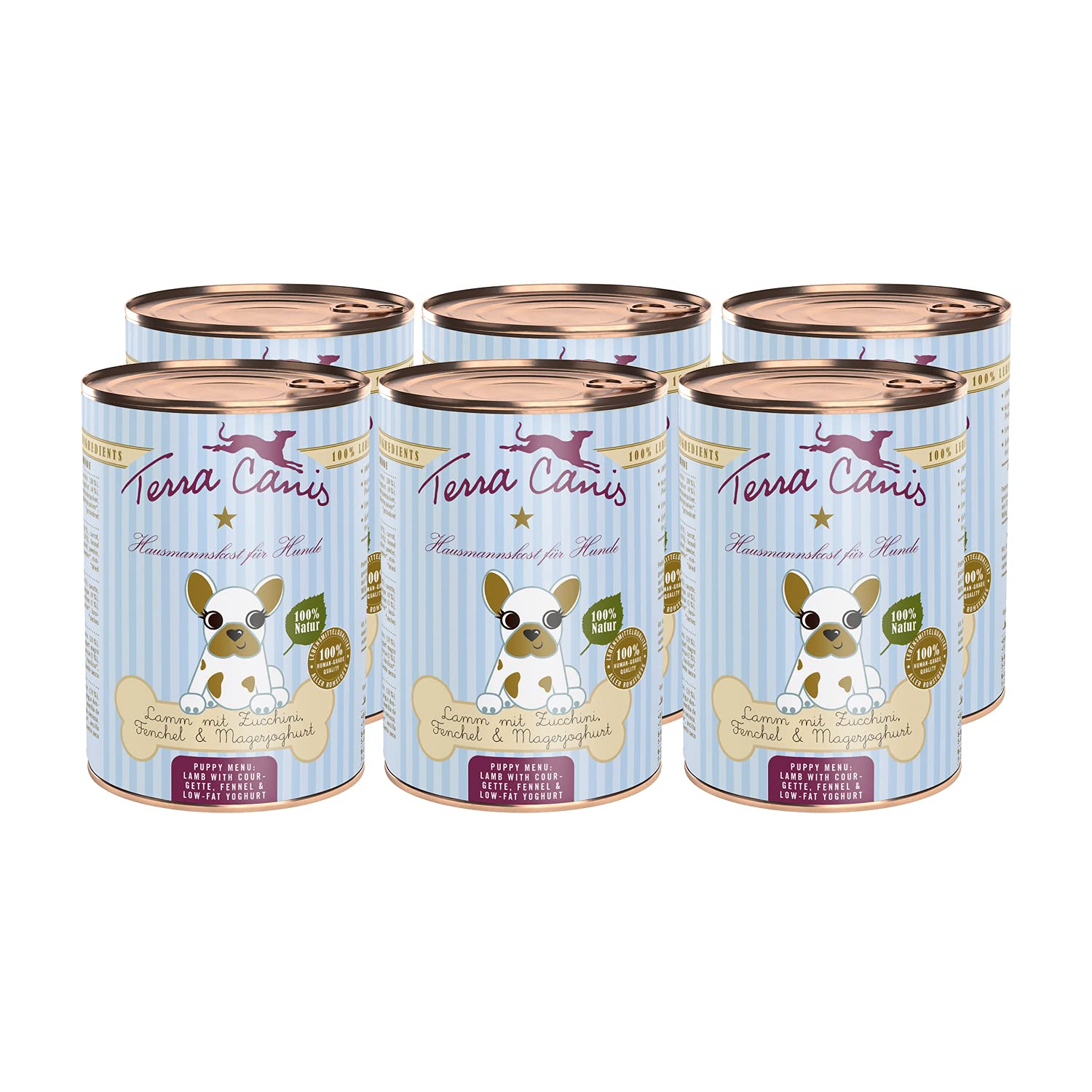 Terra Canis Cordero, calabacín y requesón descremado - alimento húmedo para Cachorros, 6x400g I alimento Premium para Perros, 100% Human-Grade de Todos los Ingredientes I sin Cereales
