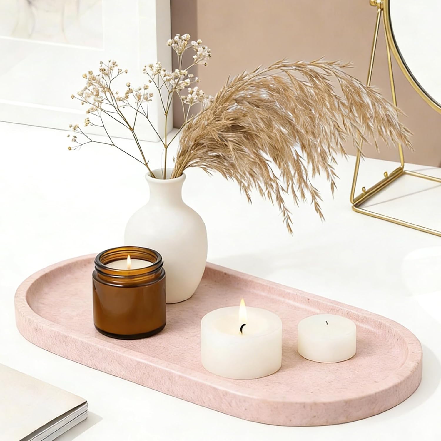 Natural Marble Tray, Vanity Decorative Tray for Countertop, Catchall for Perfume, Candles, Skincare, Jewelry Dish, Bathroom Tray, Hotel Supplies